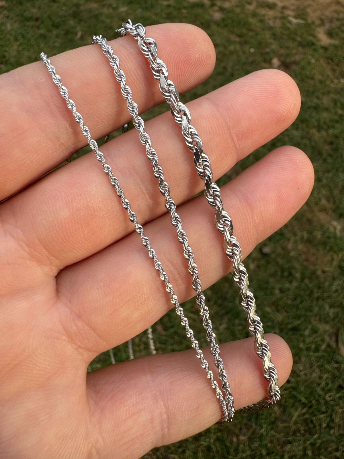 Solid 14k White Gold Men’s Women’s Real Rope Chain Necklace 1.5mm-4mm