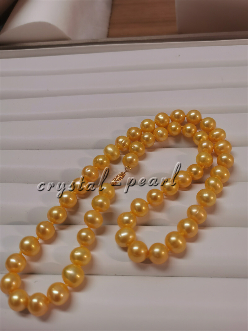 24” 20” 18” GENUINE AAA south sea 10-9MM golden NATURAL PEARL NECKLACE 14k