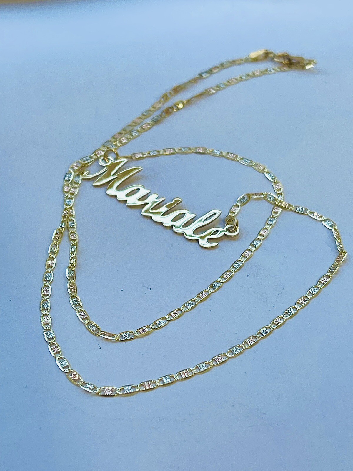 14K Solid Gold personalized Custom Name Necklace with Valentino Necklace