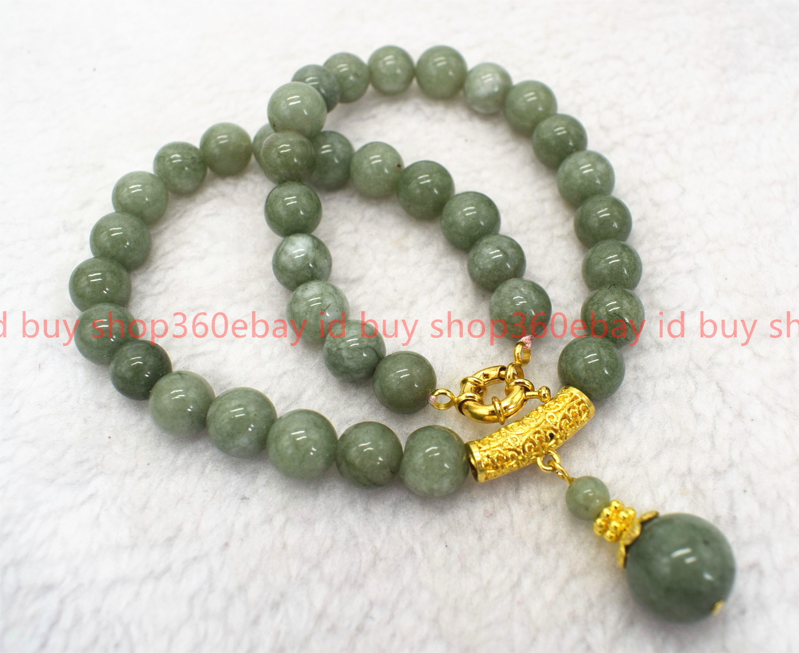 Pretty Natural 8/10mm A Green Jade Gemstone Round Beads Pendant Necklace 16-28in