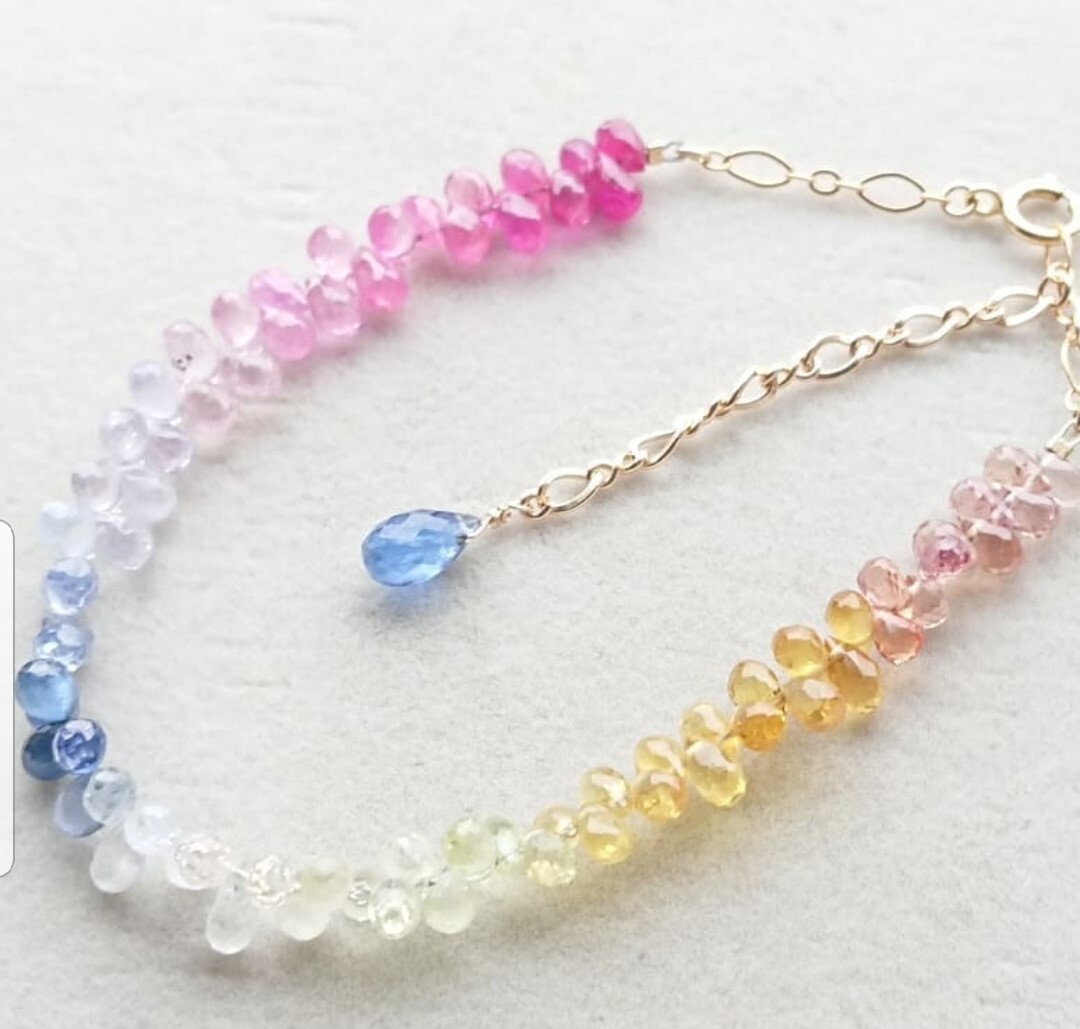Multi Sapphires precious 18k solid gold necklace + bracelet jewelry Gift