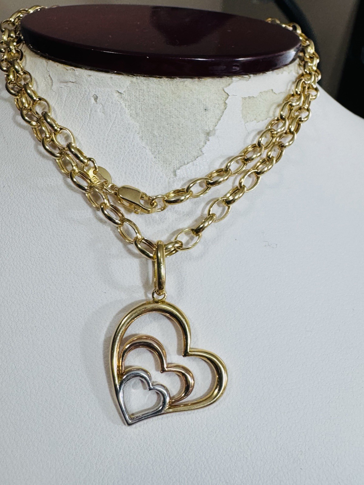 18K 750 Real Find Pure Tricolor Gold Heart Necklace 19.7/20” Inch Long 6.7g 4mm
