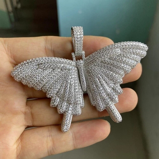 2.40Ct Lab Created Diamond Butterfly Pendant Pendant 14K White Gold Finish