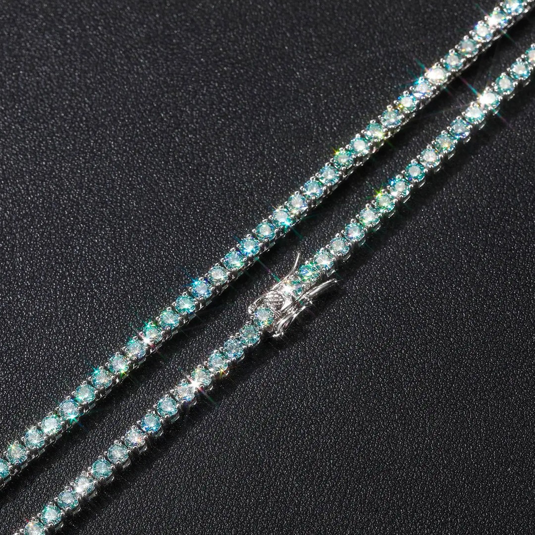 Colorful Real Moissanite Tennis Chain Necklace S925 Silver Bracelet Passes Test
