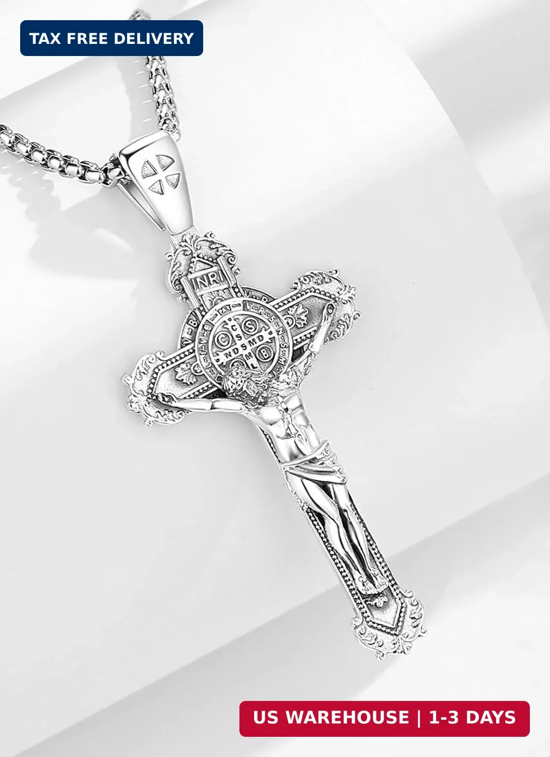 925 Sterling Silver Saint Benedict St Michael Caravaca Cross Necklace