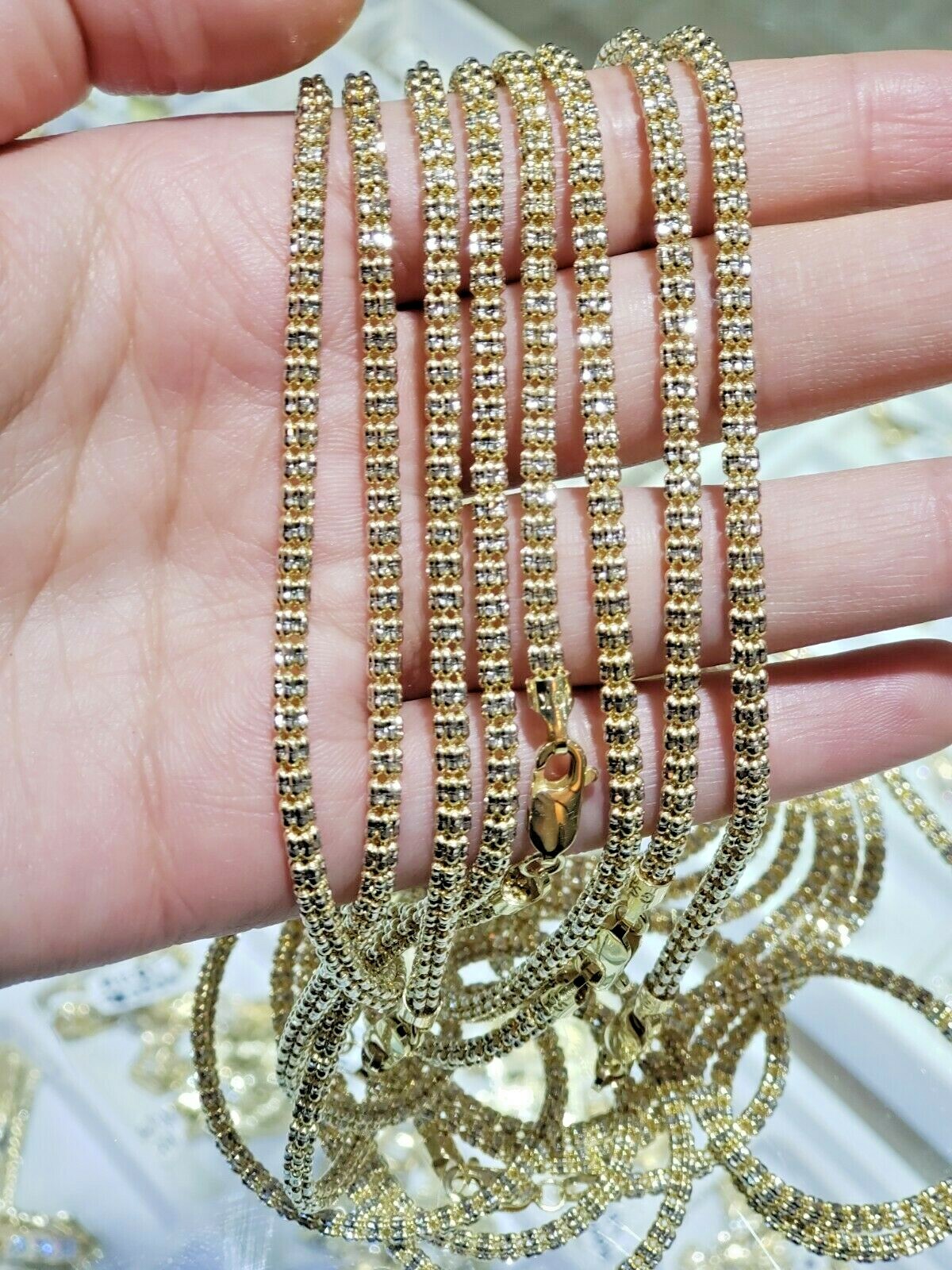 10k Yellow Gold Tennis Chain Necklace 20″ 4mm Diamond Cut REAL GOLD