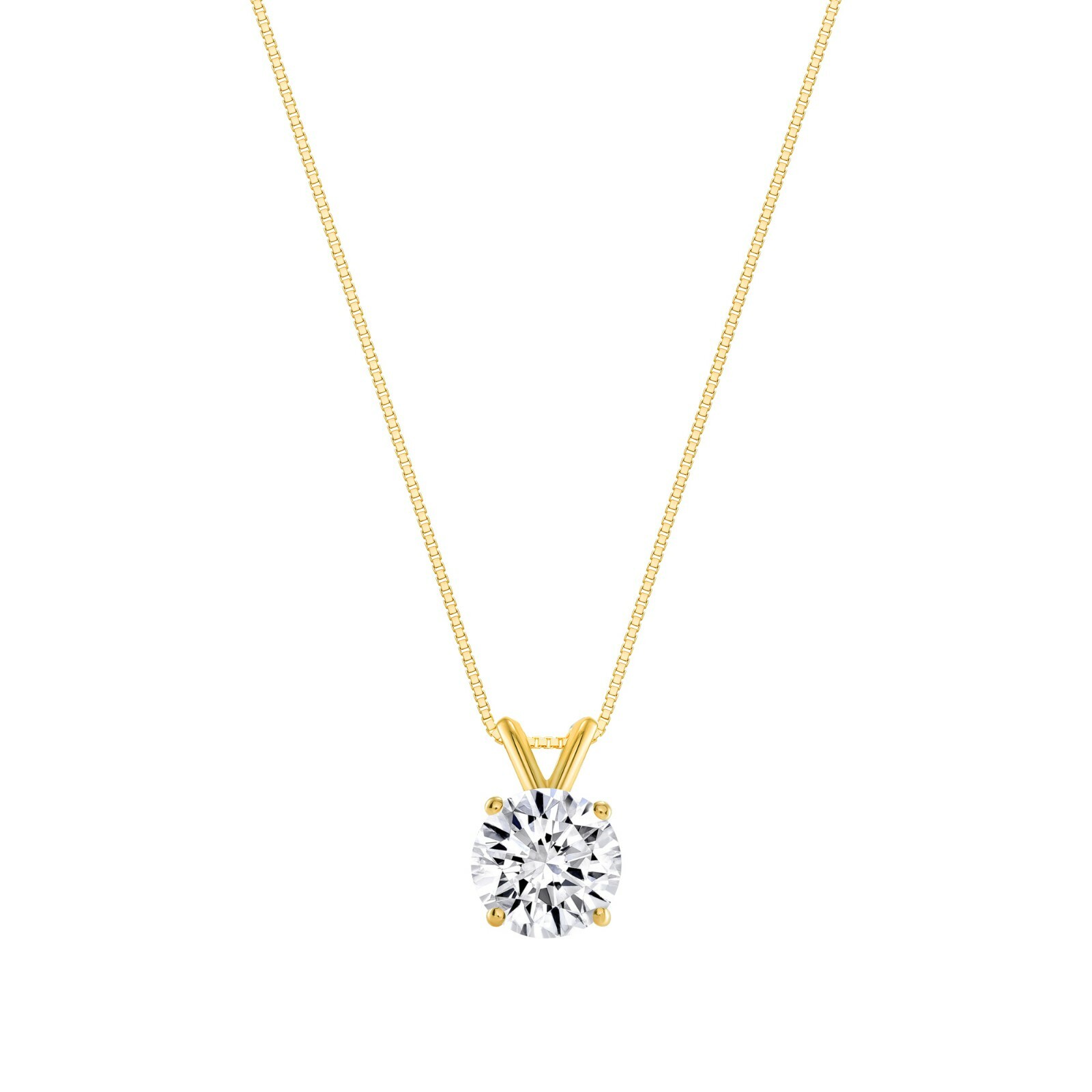 1.25 Ct Round Cut 14K Real Yellow Gold Created Diamond Pendant Necklace 18″