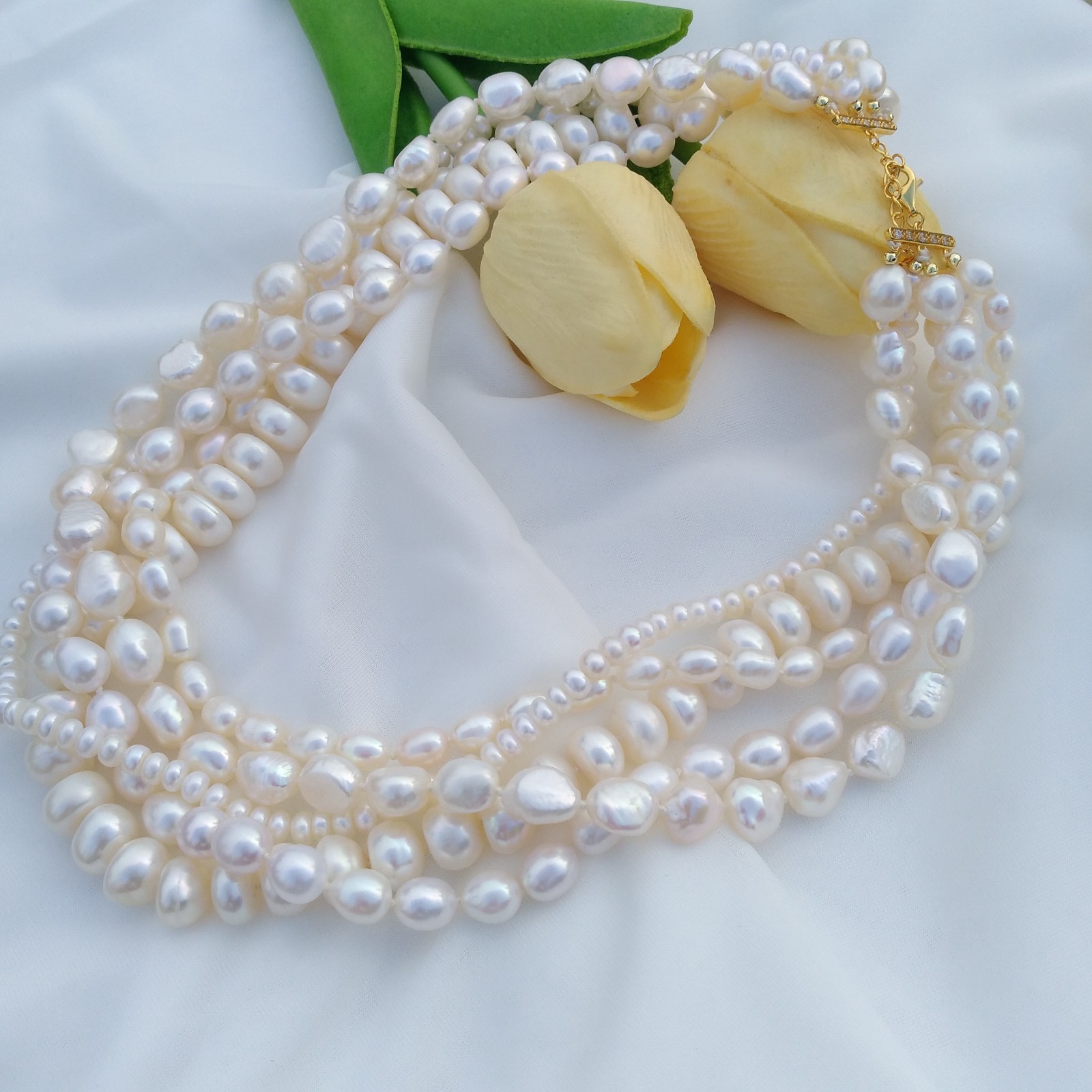 5 Rows Precious Multi-Share White AAA+ South Sea Natural Pearl Necklace 17inch