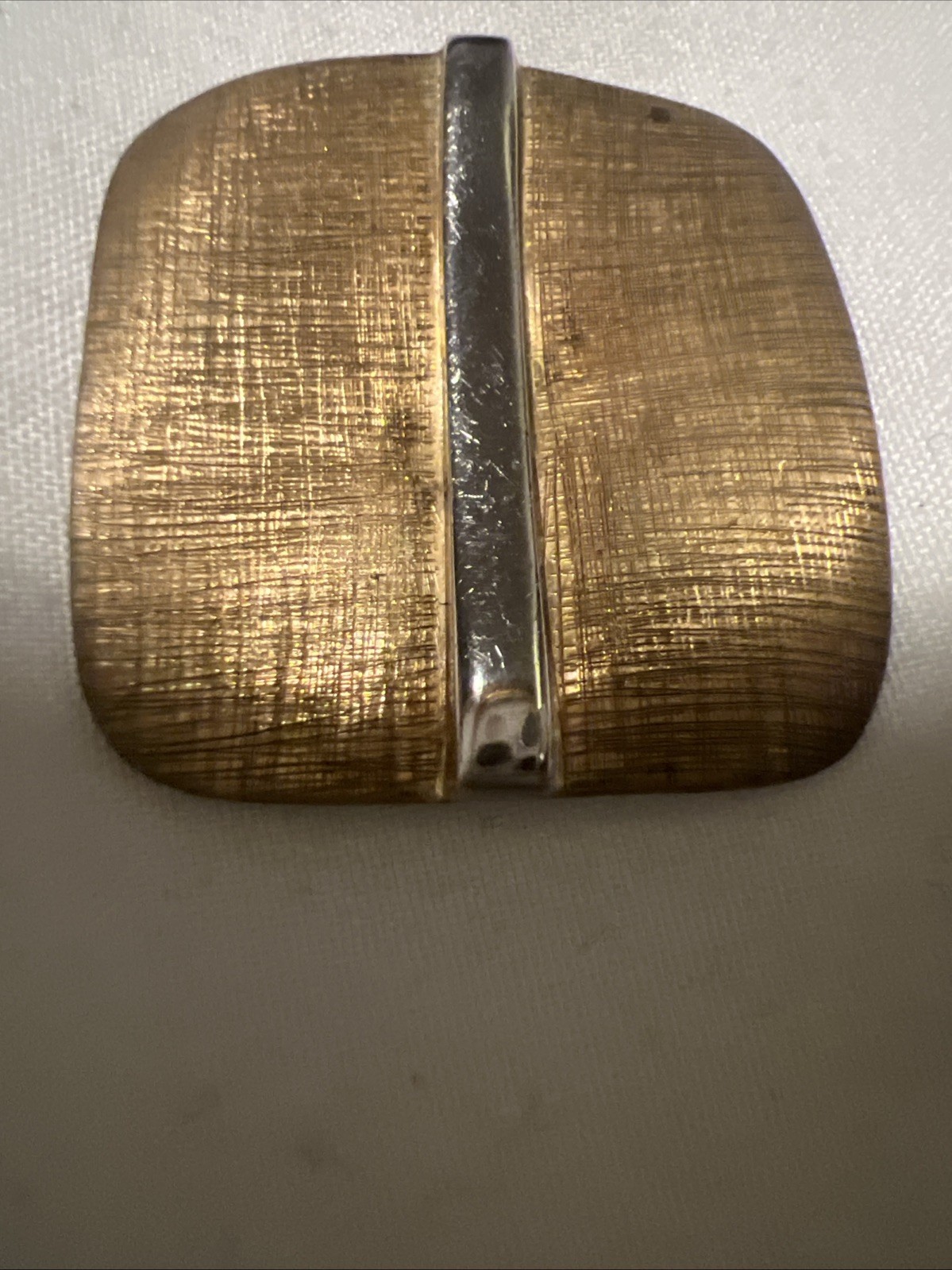 MRB Sterling 925 Square Wavy Brushed Satin Gold Pendant 1.25”