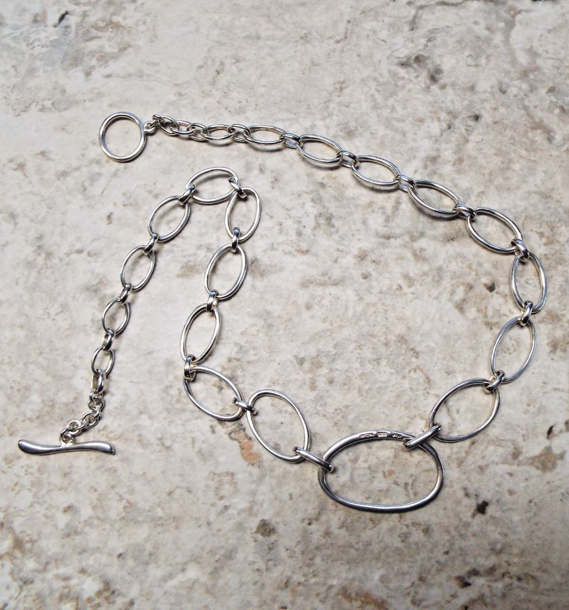 MWS 925 Sterling Silver Oval Link Chain Necklace 18″