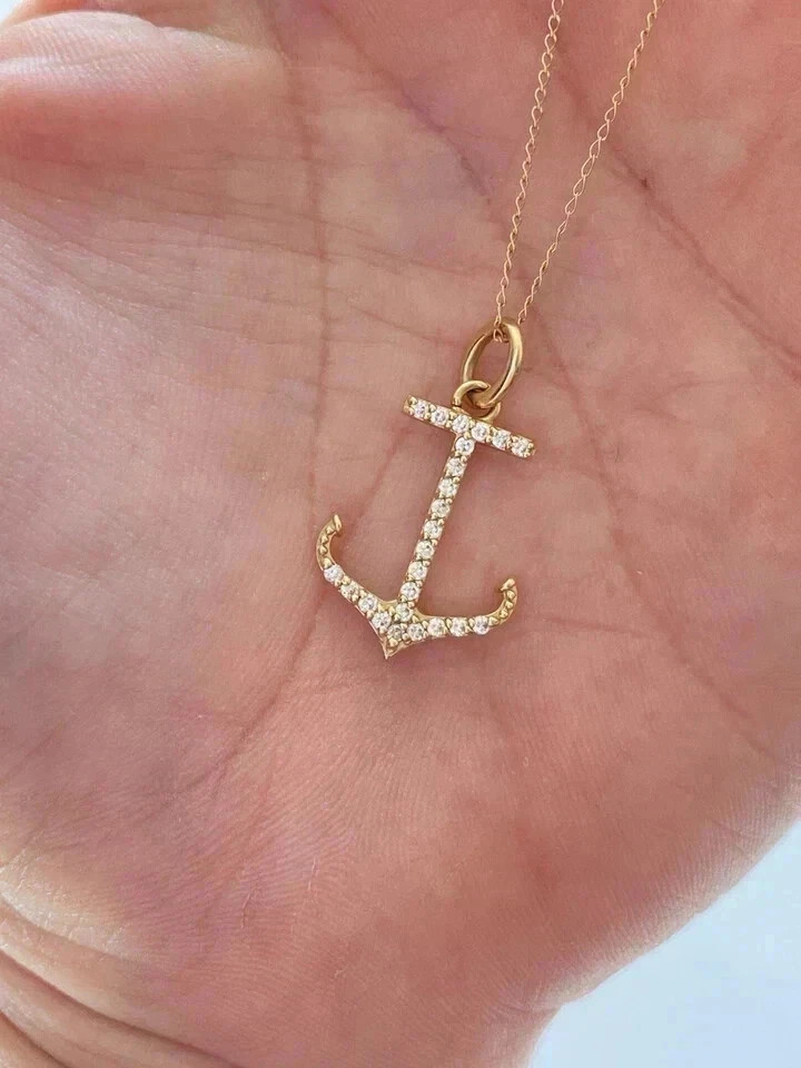 2CT Round Cut Lab Created Diamond Anchor Womens Pendant 14K Yellow Gold Plated
