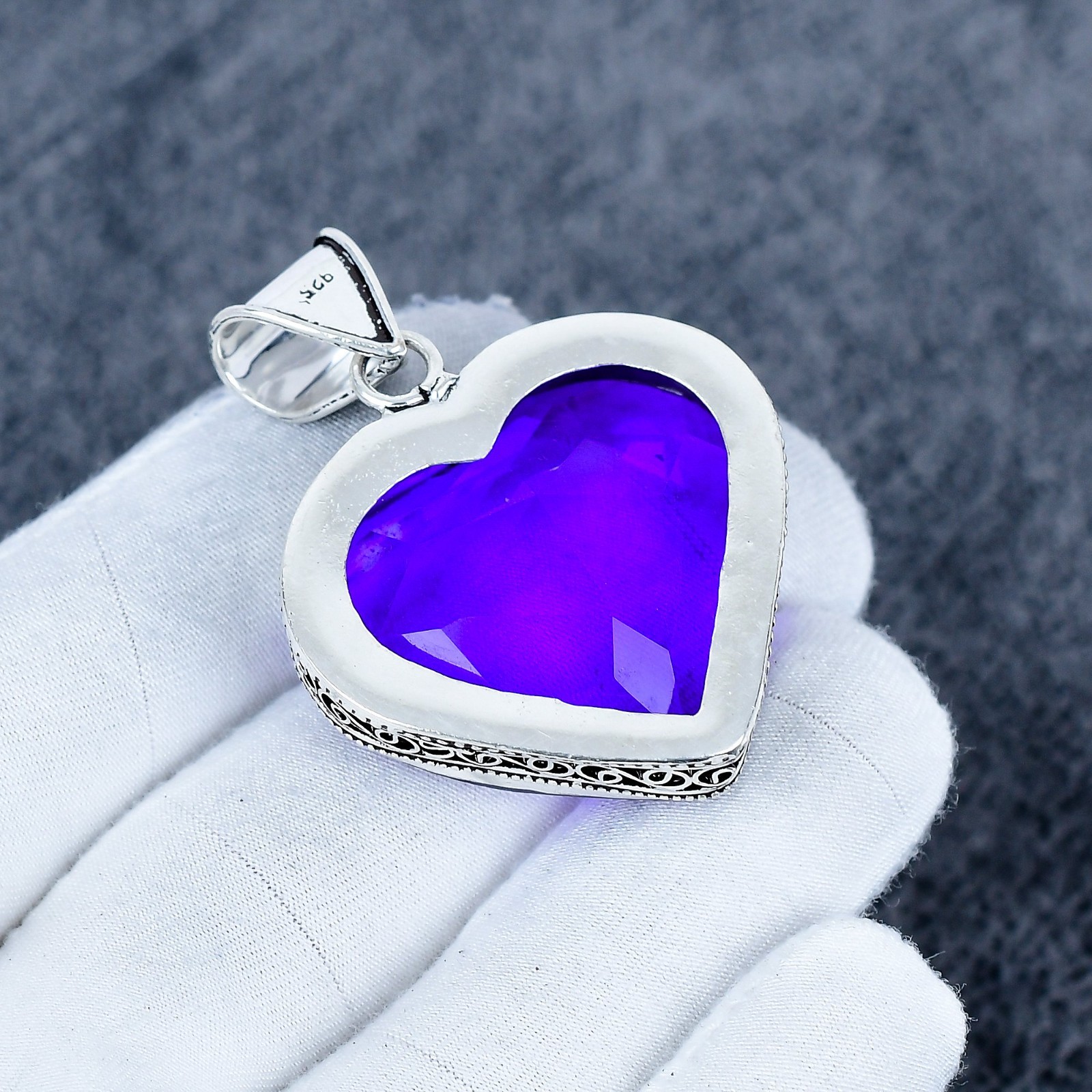 Heart Shape Purple Amethyst Pendant, 925 Sterling Silver Pendant, Handmade Gift
