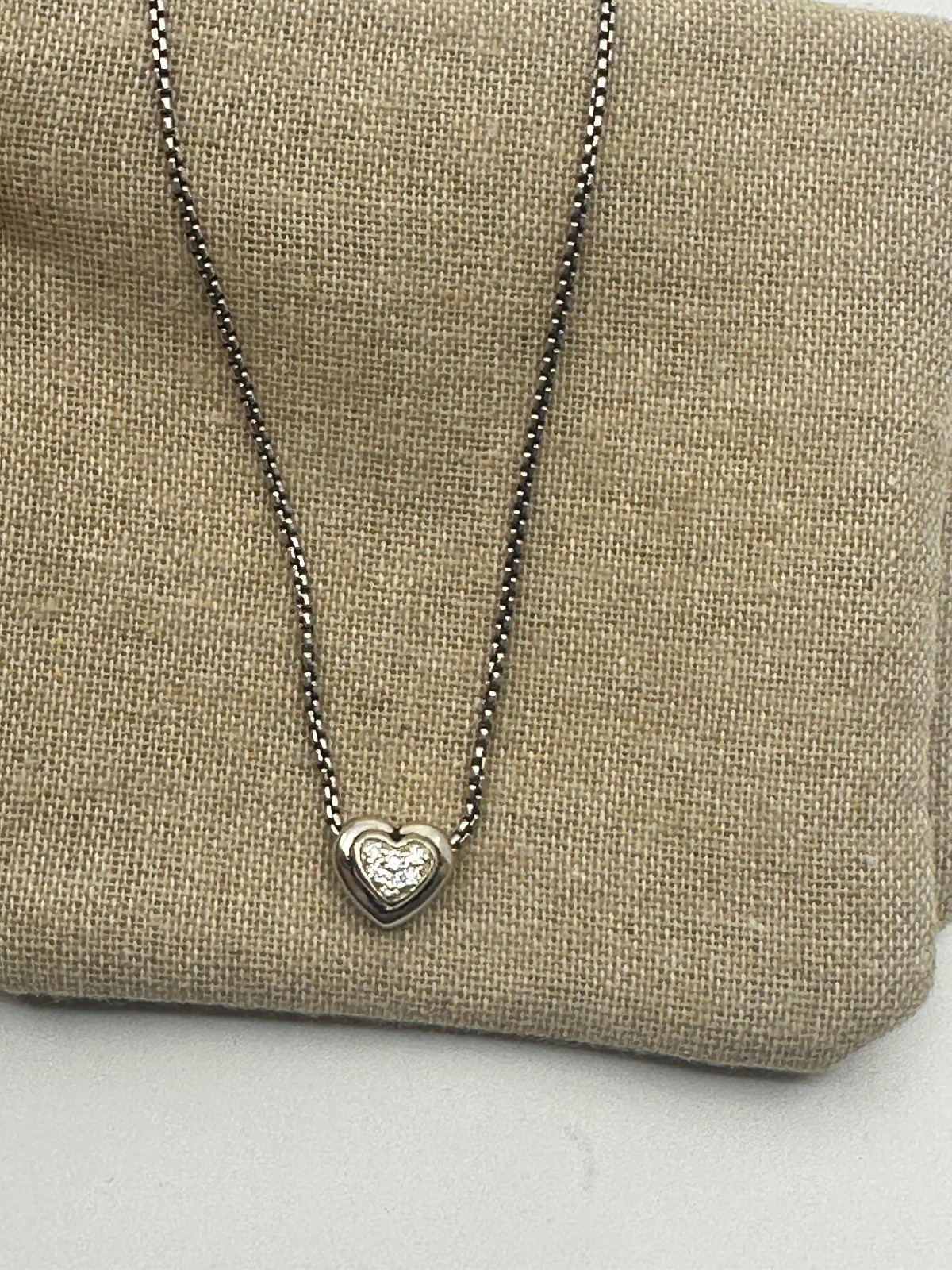 Silver 925 David Yurman Diamond Heart Pendant Necklace