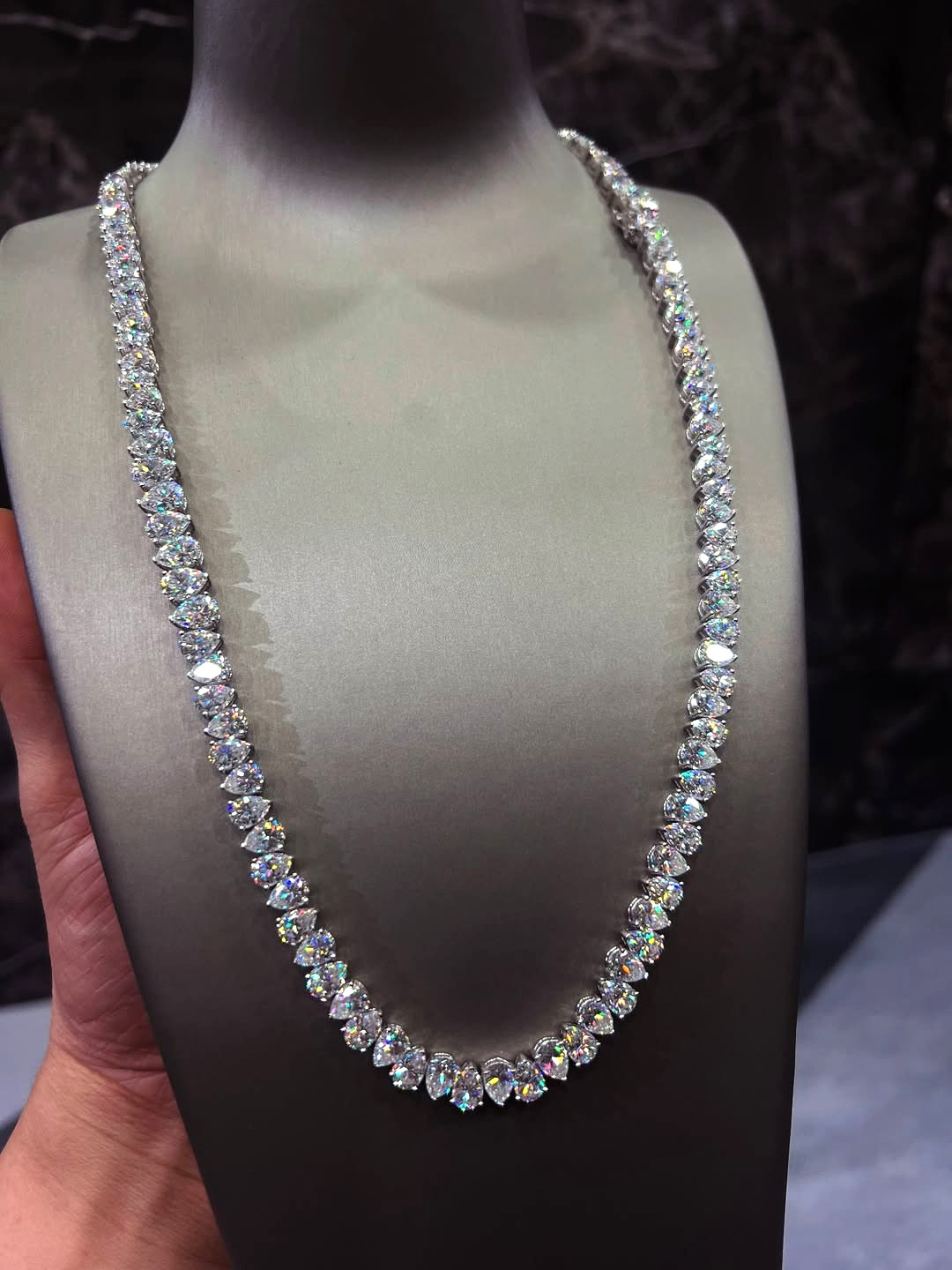 Pear Shape MOISSANITE Tennis Chain Necklace 4X6 mm 22″Inch 925 Sterling Sliver