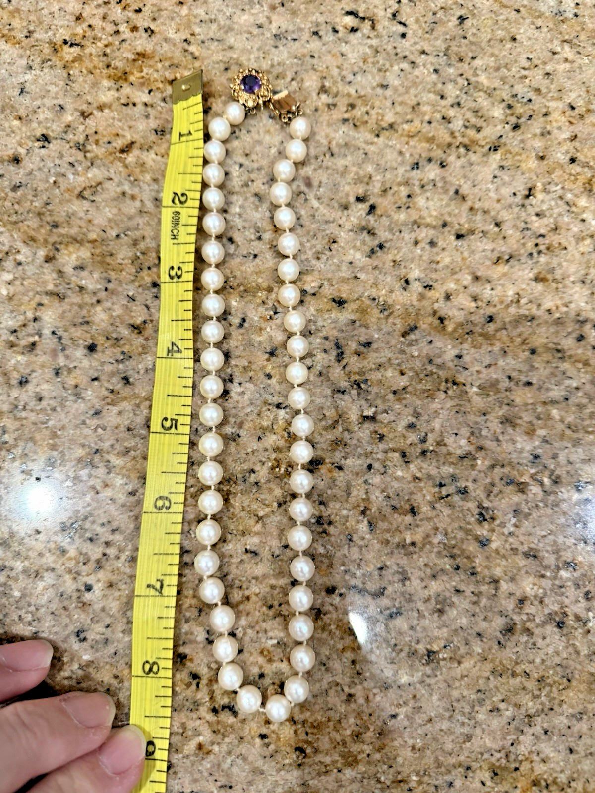 Saltwater Pearls Strand With 14 Karat Gold Amethyst Clasp Vintage Jewelry Nice