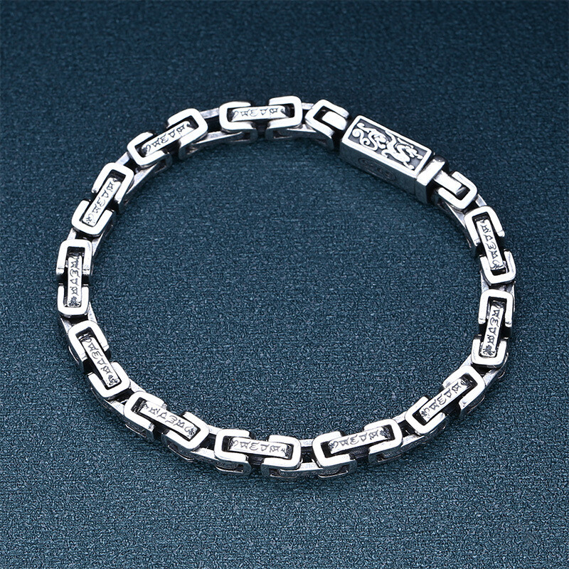 Real S925 Sterling Silver Chain Men Women 5mm Square Byzantine Link Bracelet