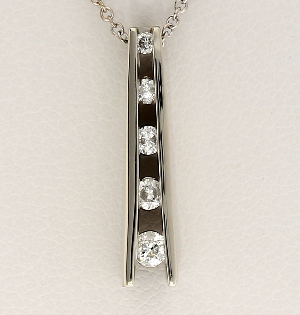 Diamond Journey Pendant Necklace .30CT 14K White Gold 16” Chain