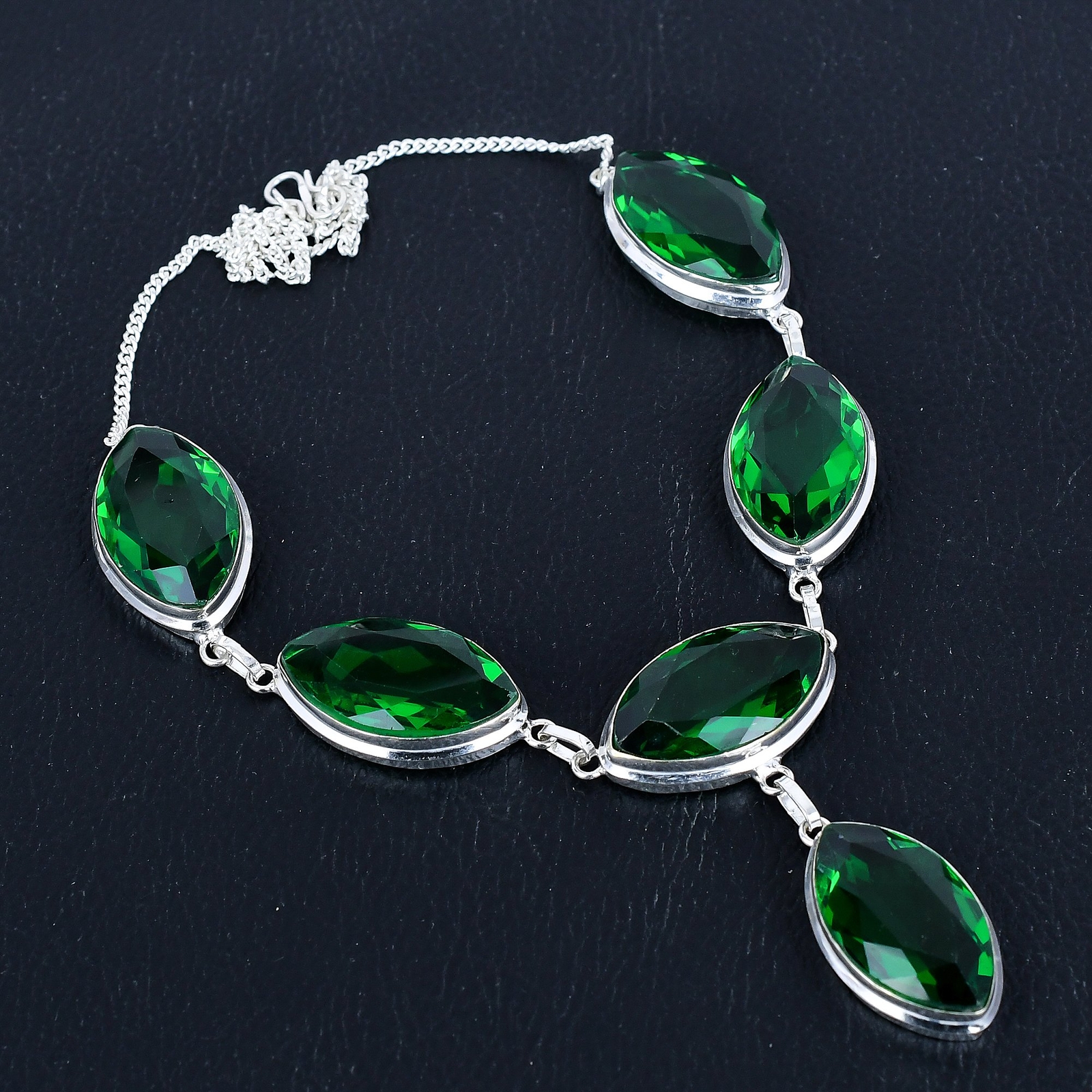 Green Tourmaline Gemstone Ethnic 925 Sterling Silver Jewelry Necklace 18″ VJ 934