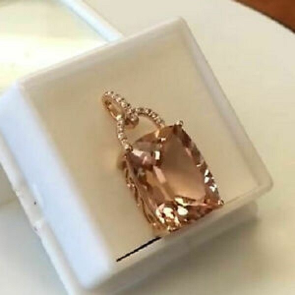 3Ct Cushion Cut Morganite Solitaire Pendant 14K Rose Gold Finish Free Chain