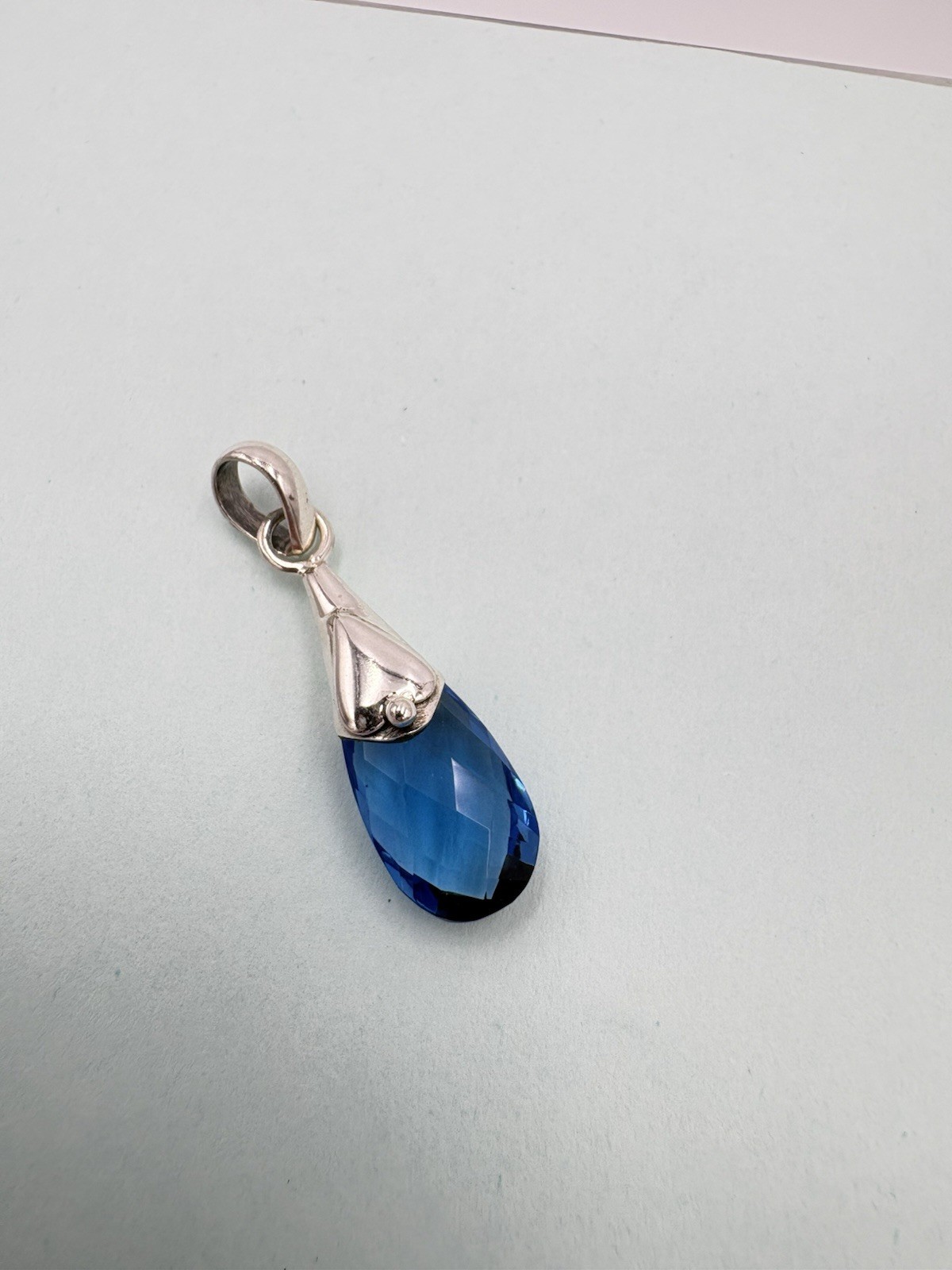 925 Sterling Silver 6CT Genuine Sapphire Gemstone Teardrop Pendant-Pendant Only