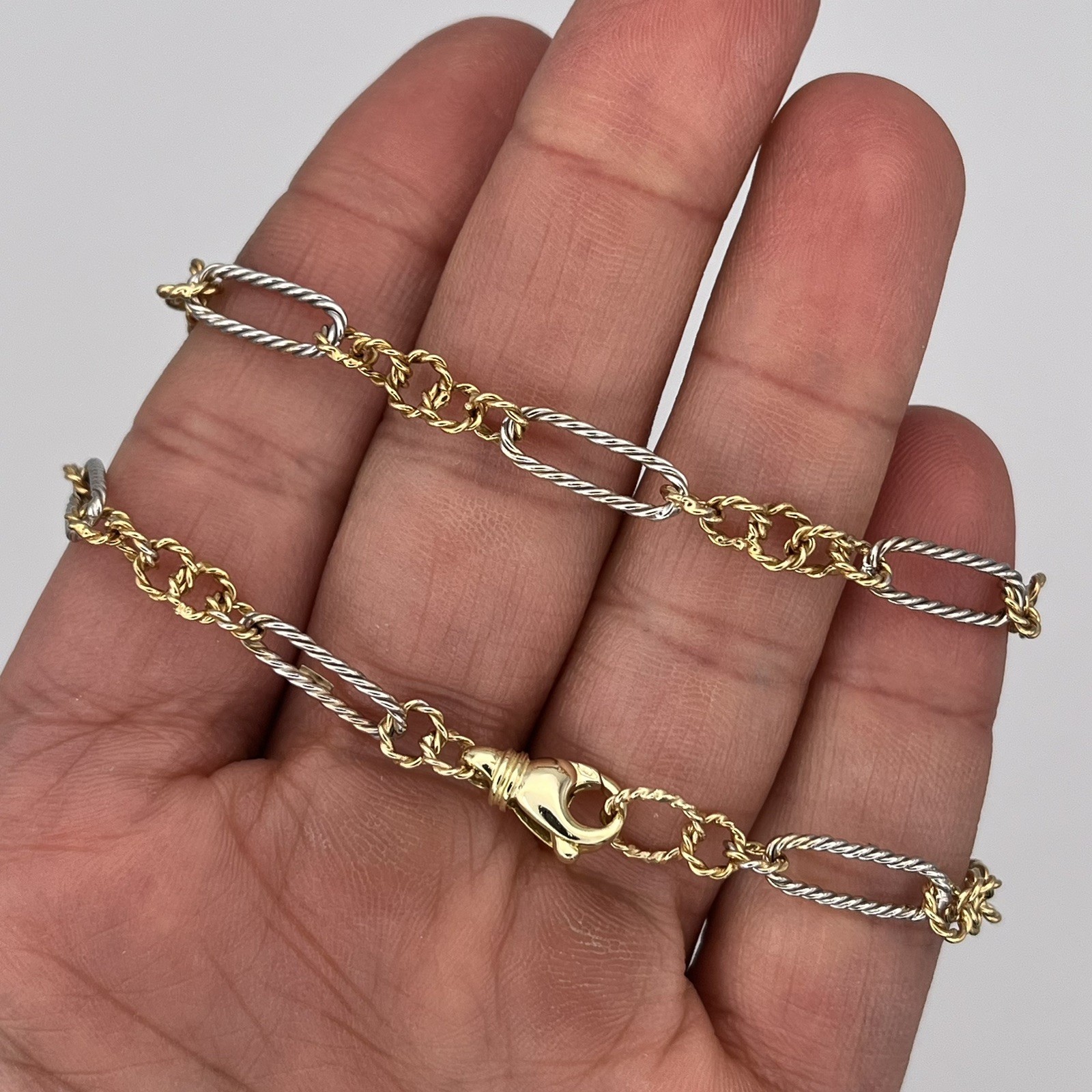 14k Two Tone Yellow White Gold Ladies 19.5″ Textured Link Chain Necklace