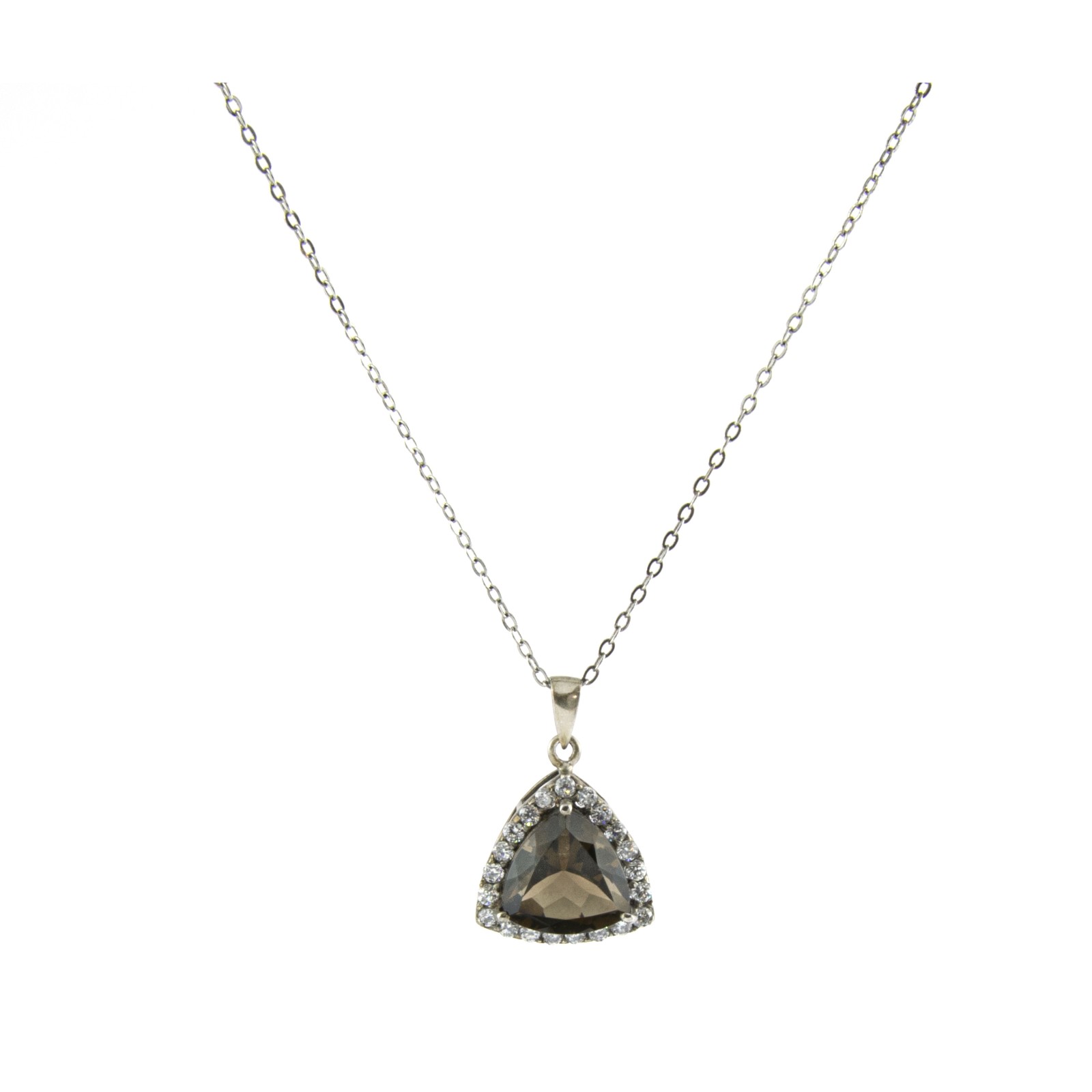 Women’s Trillion Cut Smoky Topaz with Cubic Zirconia Pendant and Necklace Set