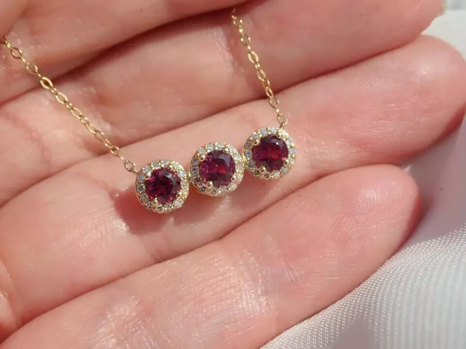 2.70Ct Round Cut Red Ruby Bar Women’s Pendant 14K Yellow Gold Finish Free Chain