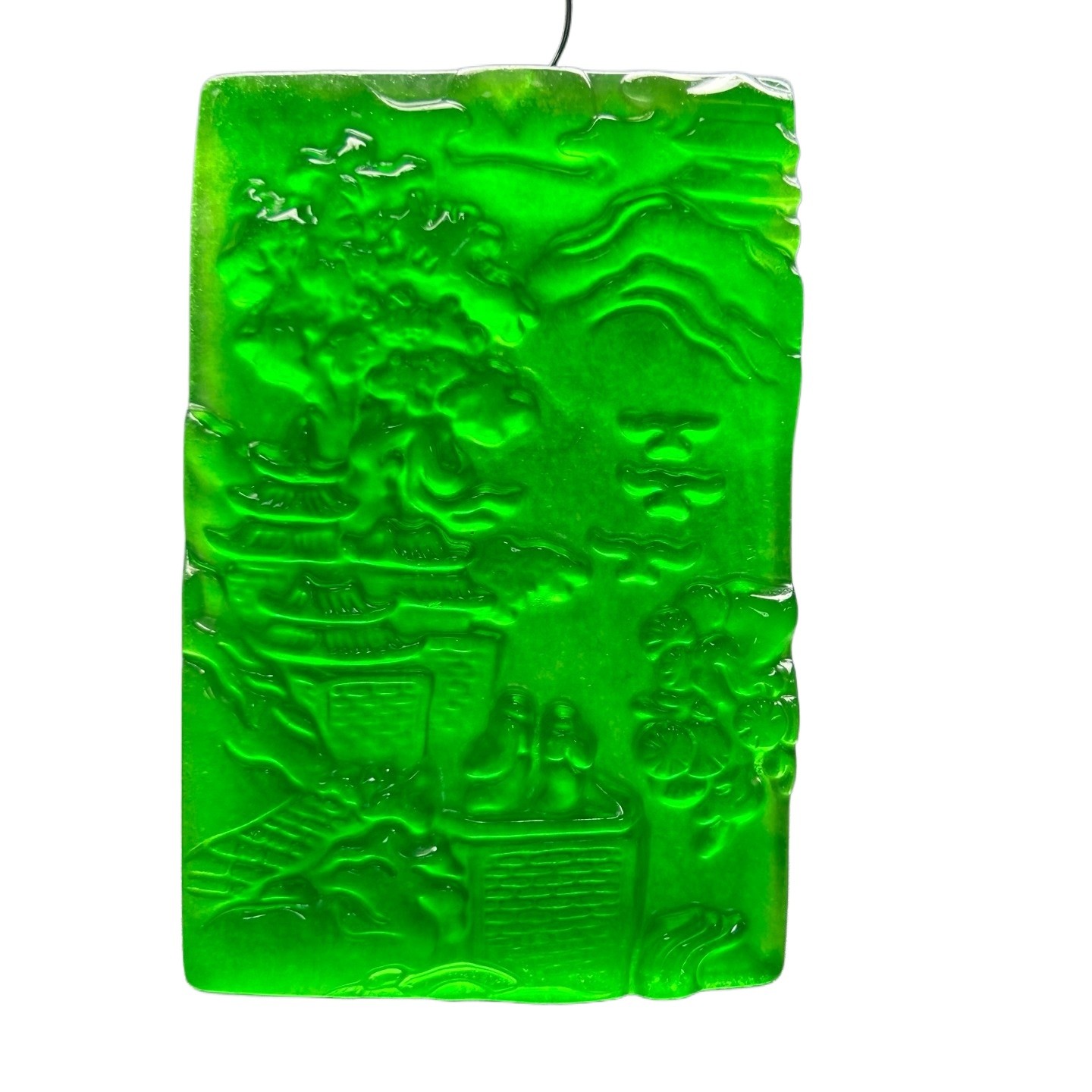 Natural Ice Green Burmese Jadeite Hand Carved Landscape Lucky Pendant Necklace