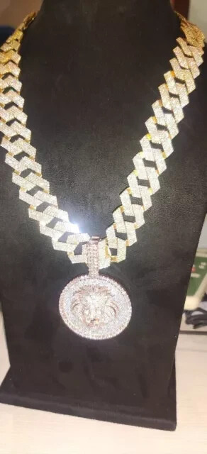 28Ct REAL MOISSANITE Men 18mm x24″ Miami Cuban Link Chain 14K Yellow Gold Plated