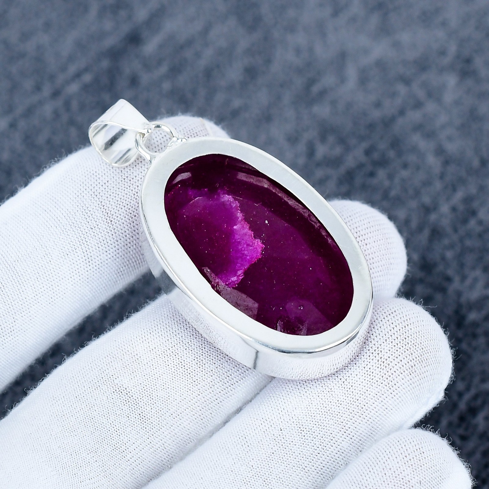 Lab Created Ruby Gemstone 925 Sterling Silver Jewelry , Handmade Pendant Gift