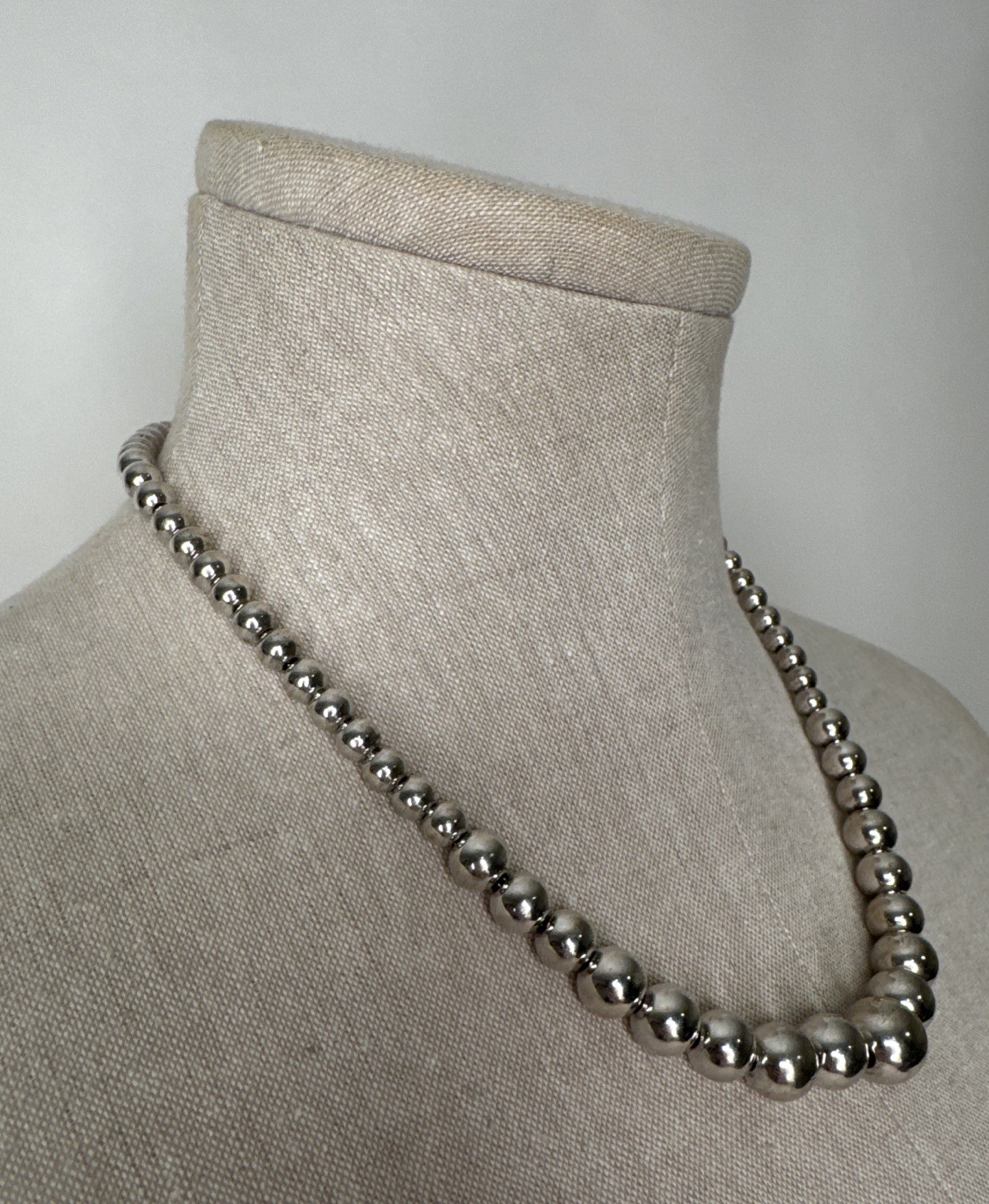 RIC Sterling Silver Graduated Bead Ball Necklace 18″ Italy 925