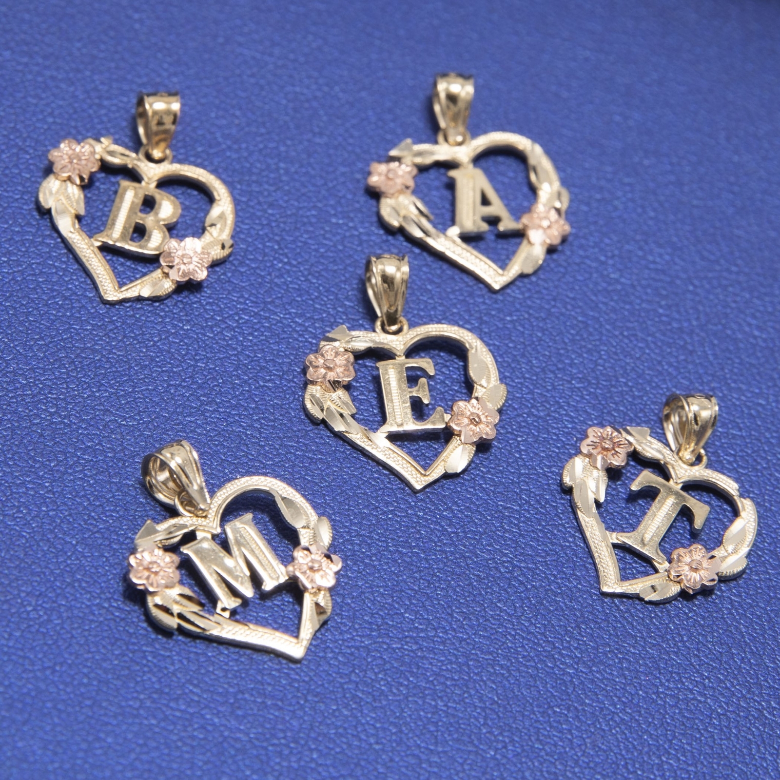 Cutout Heart Flower Initial Letter Pendant Necklace Real 10K Yellow Rose Gold