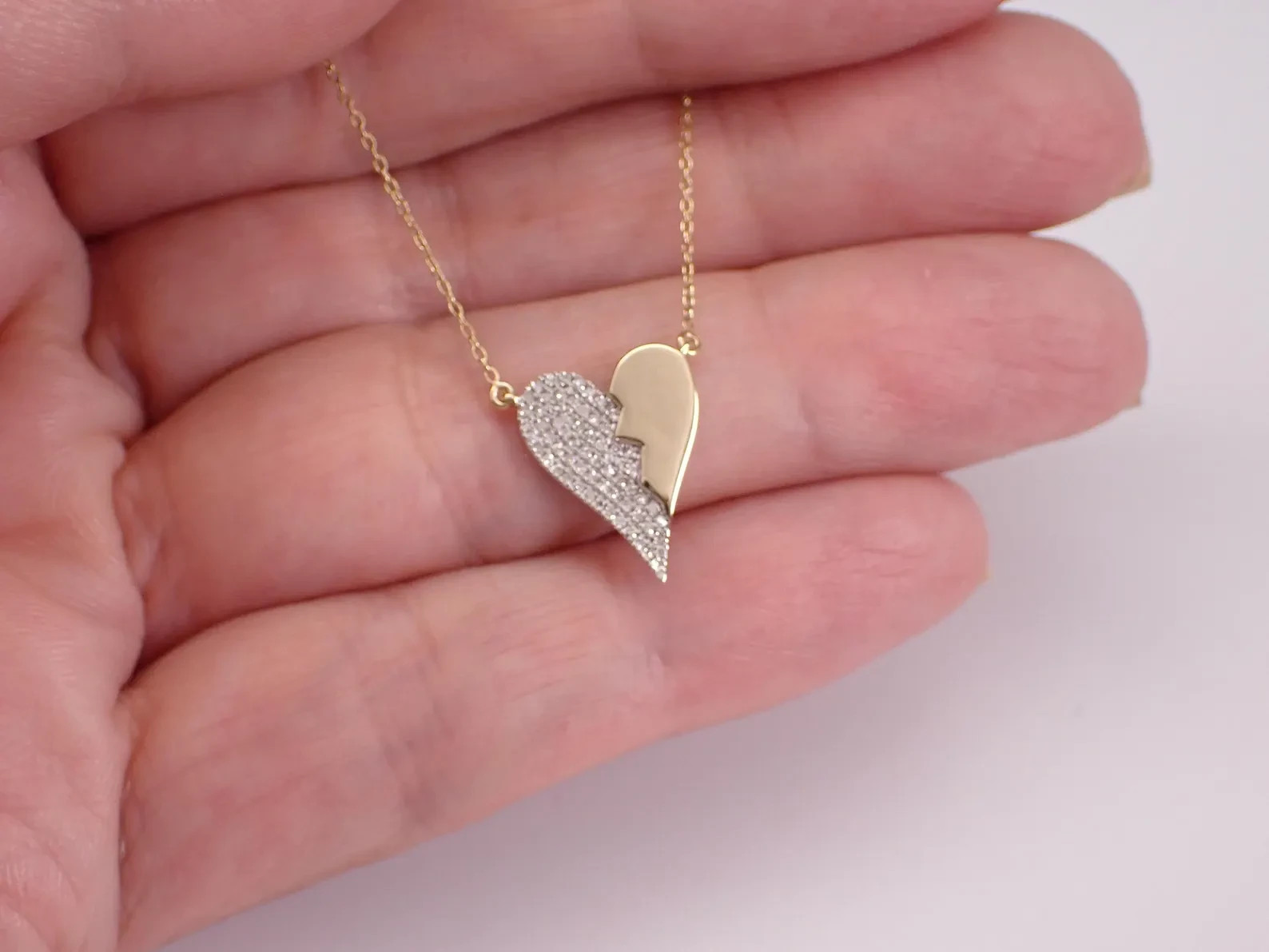 0.80 CT Moissanite Broken Heart Love Pendant Necklace 14k Two Tone Gold Plated