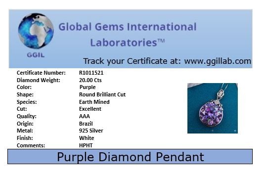 20 Ct Certified Purple Diamond Solitaire Necklace, FREE Diamond Studs