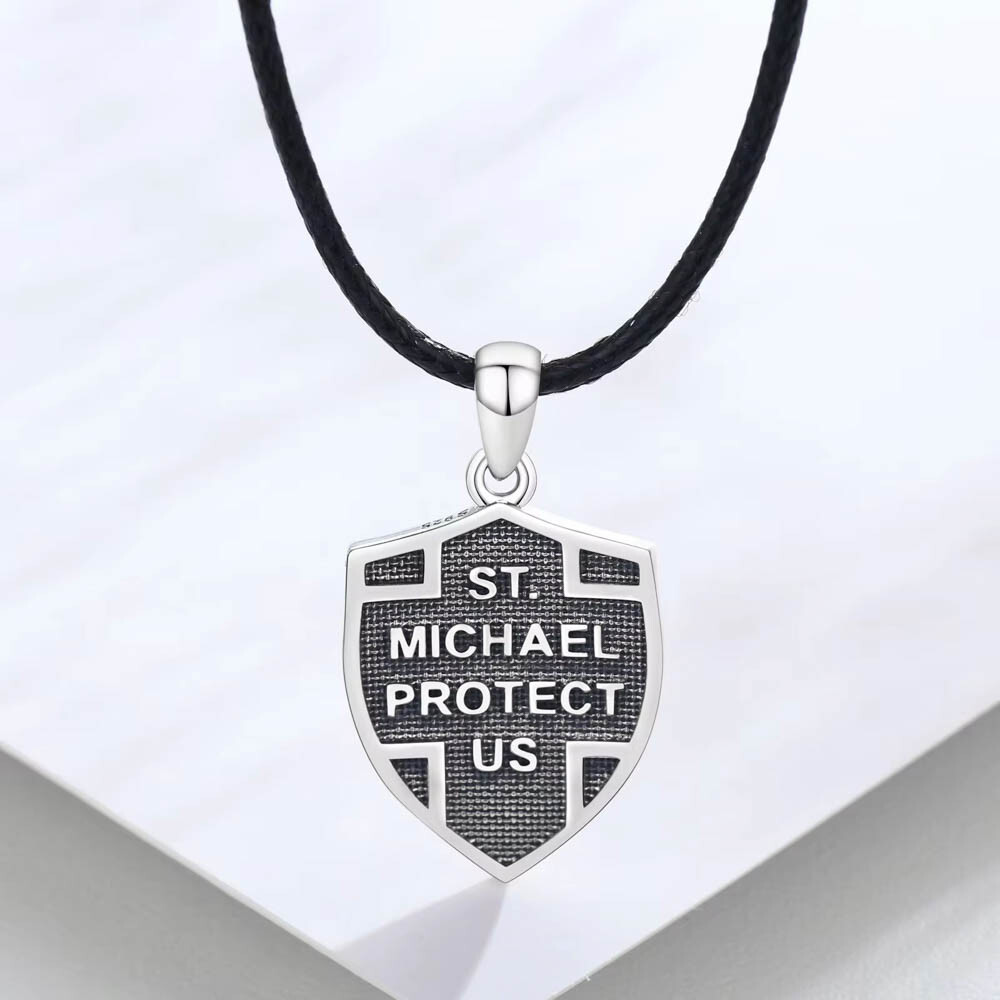 MLD 925 Sterling Silver Saint St Michael Shield Pendant Necklace w/ 22″ Cord