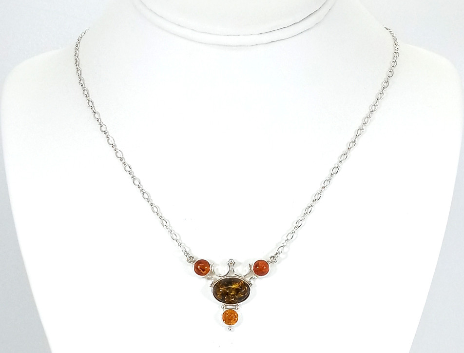 Vintage 925 Sterling Silver Minimalist Baltic Amber Modernist Necklace