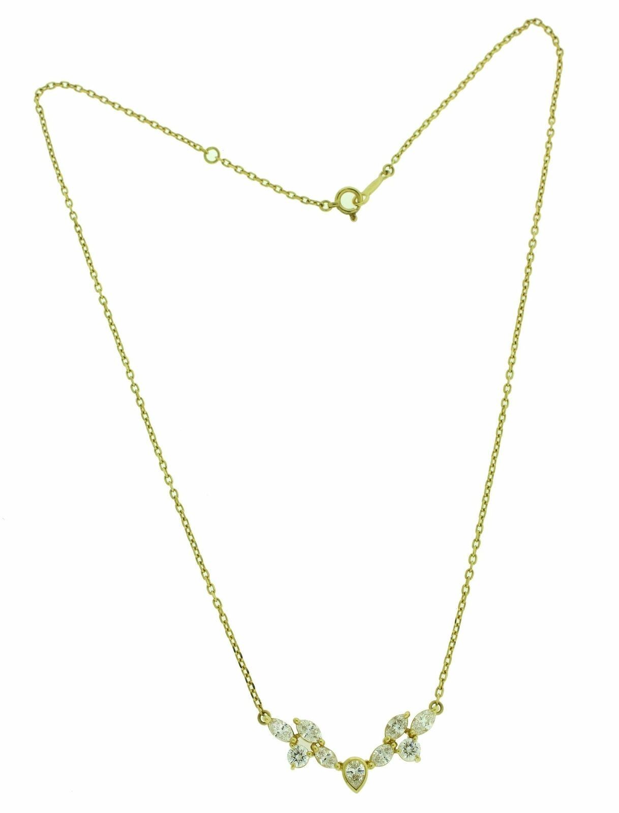 Mikimoto 1.22 carat marquise and round diamond necklace 18k yellow gold