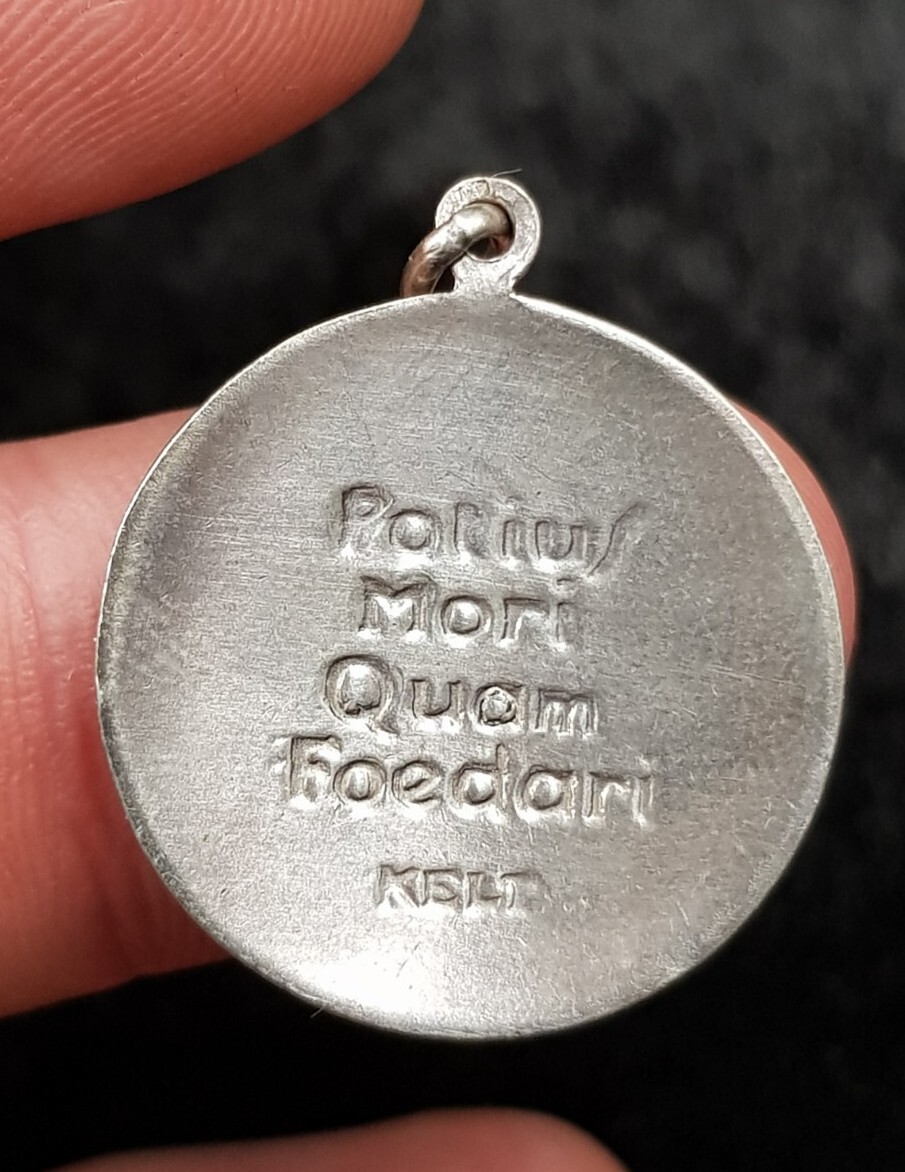 Vintage French Silver Pendant – Kelt – Unknown Image – Potius mori quam foedari