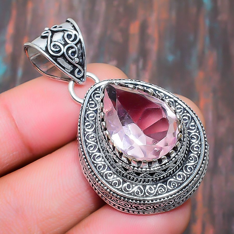 Vintage Pink Kunzite Gemstone Handmade Gift Jewelry Pendant 1.77″ s149
