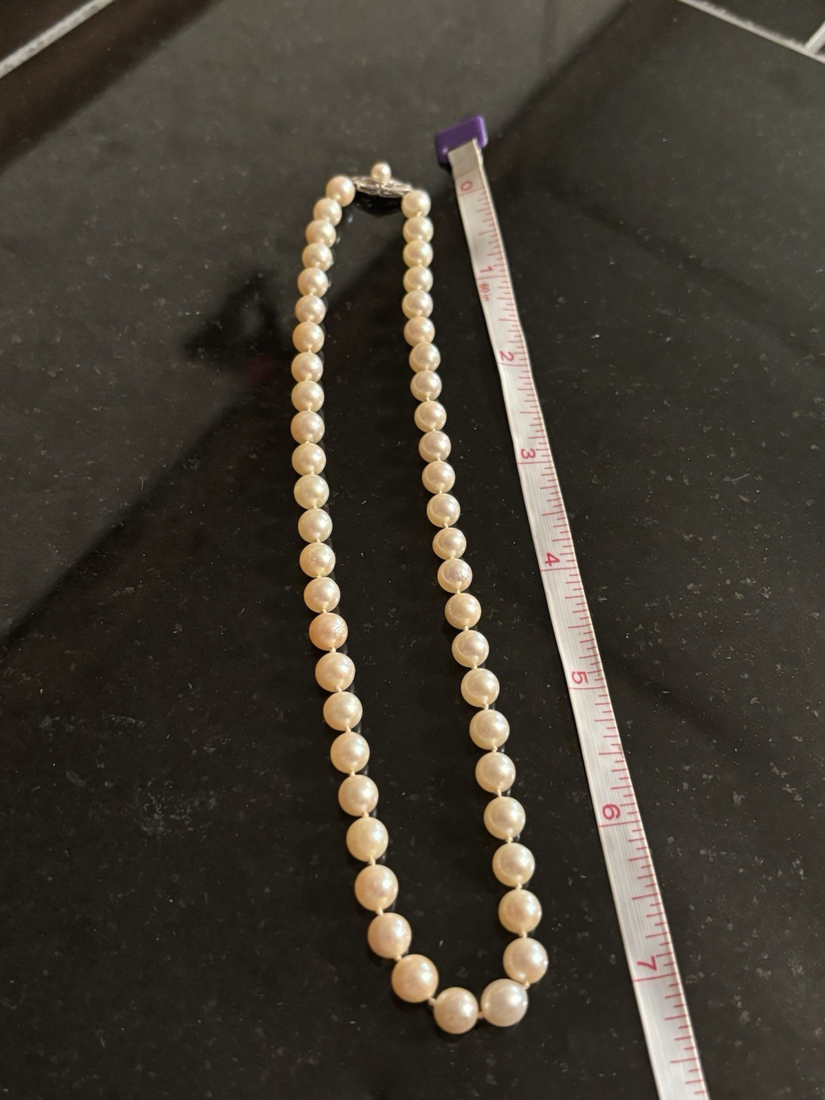 Vintage String of Cultured Pearls Necklace w/ 10k White Gold Filigree Clasp 16in