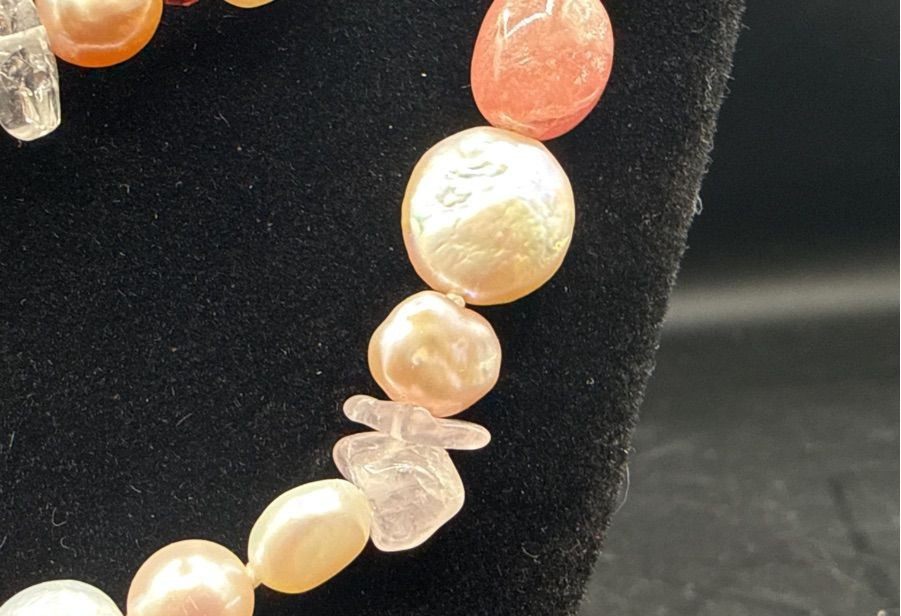 HONORA Pearl Rose Quartz and Rhodochrosite Garnet Necklace in Sterling Silver