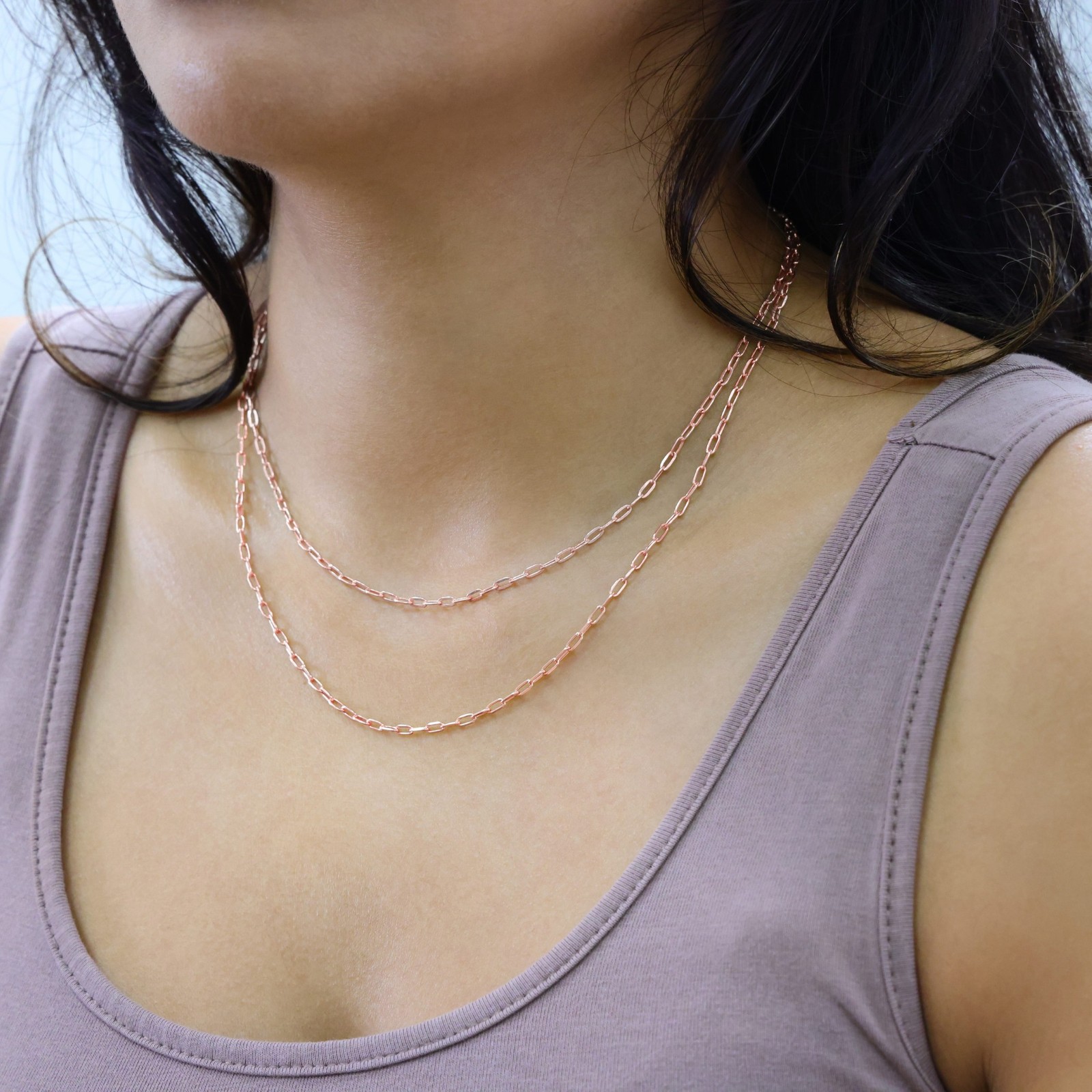 10k Rose Gold 2mm Paperclip Chain Dainty Oval Link Necklace Womens Men 16″- 24″