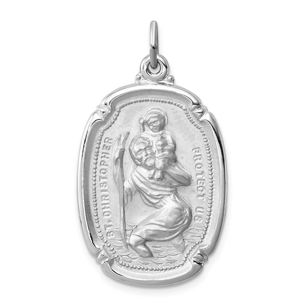 Sterling Silver Platinum-Plated St. Christopher Medal
