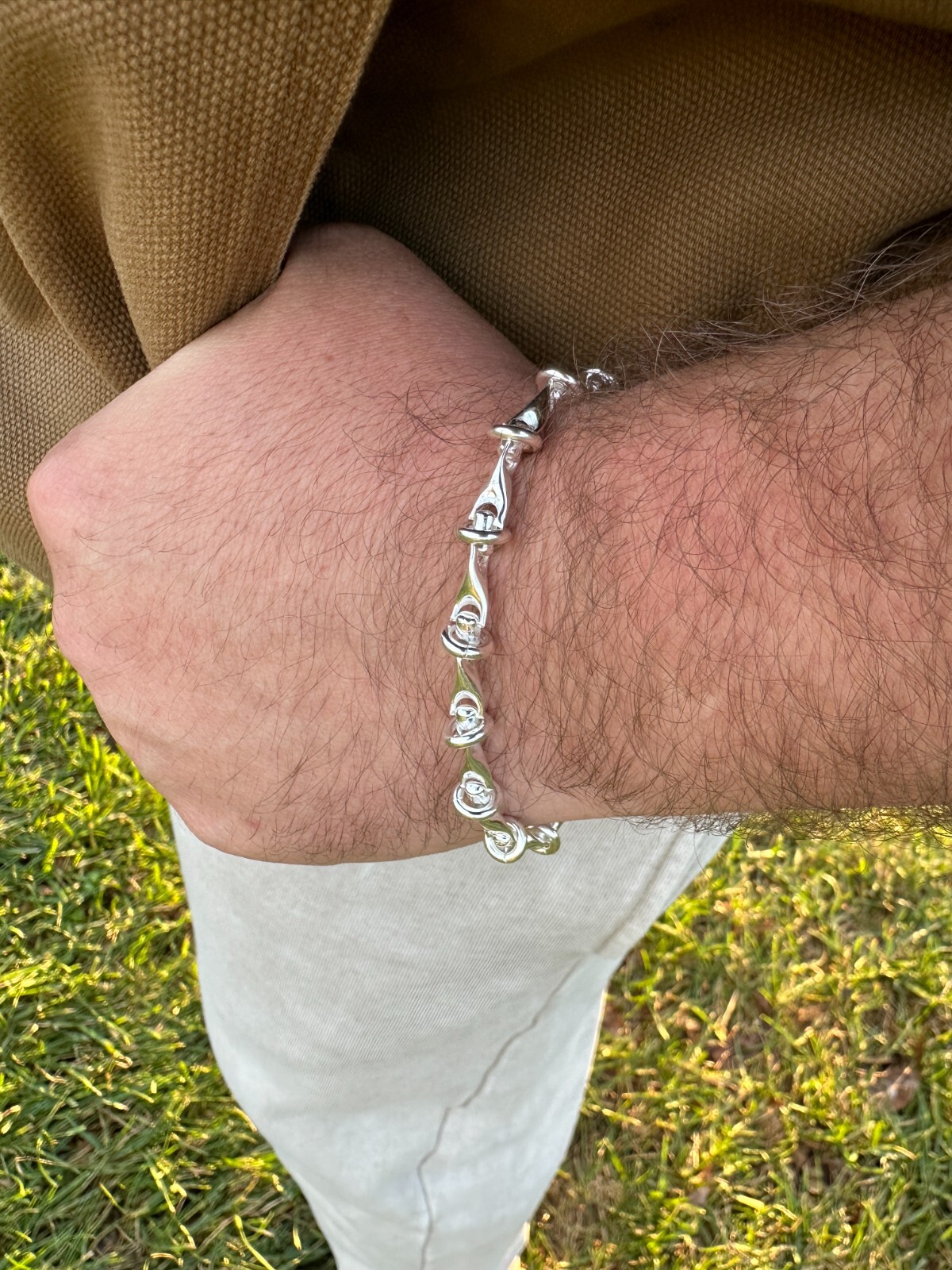 Real 925 Sterling Silver Mens Custom 8mm Barbed Wire Link Bracelet ITALY 7-9″