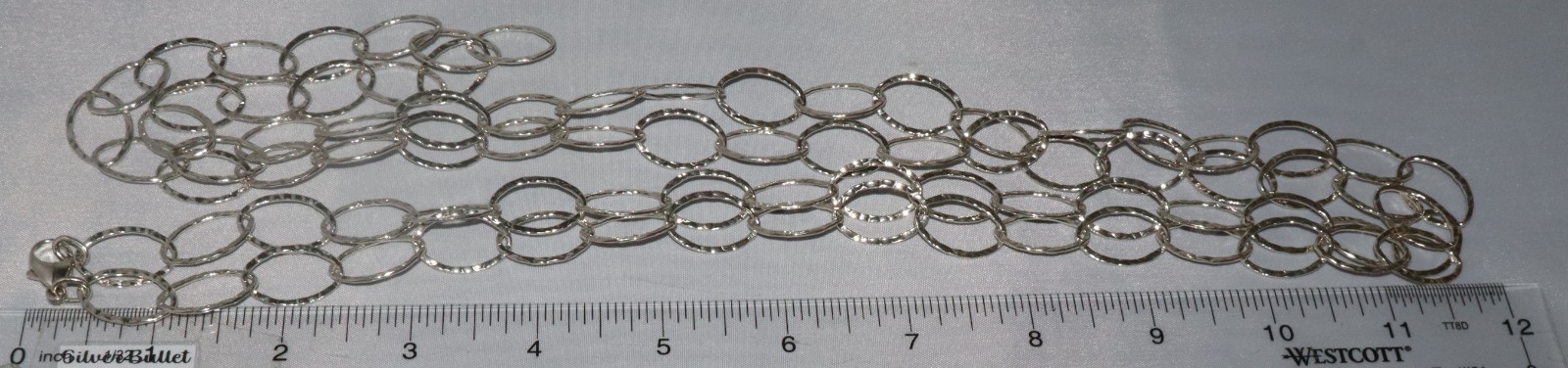 Vintage Prochain Sterling Silver Hammered Oval Link 60″ Long Necklace 51 grams