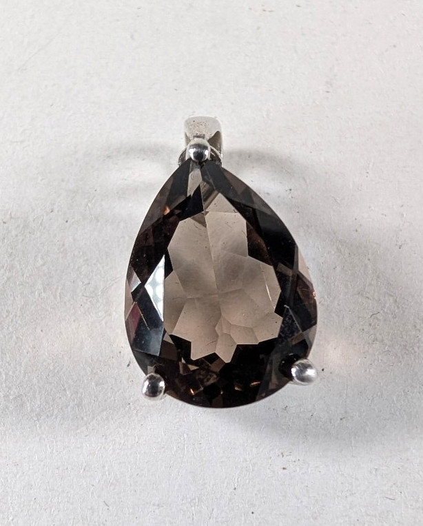 Gemporia Silver 925 Smoky Quartz Faceted Pear Shape Pendant 2.5cm/3.5g