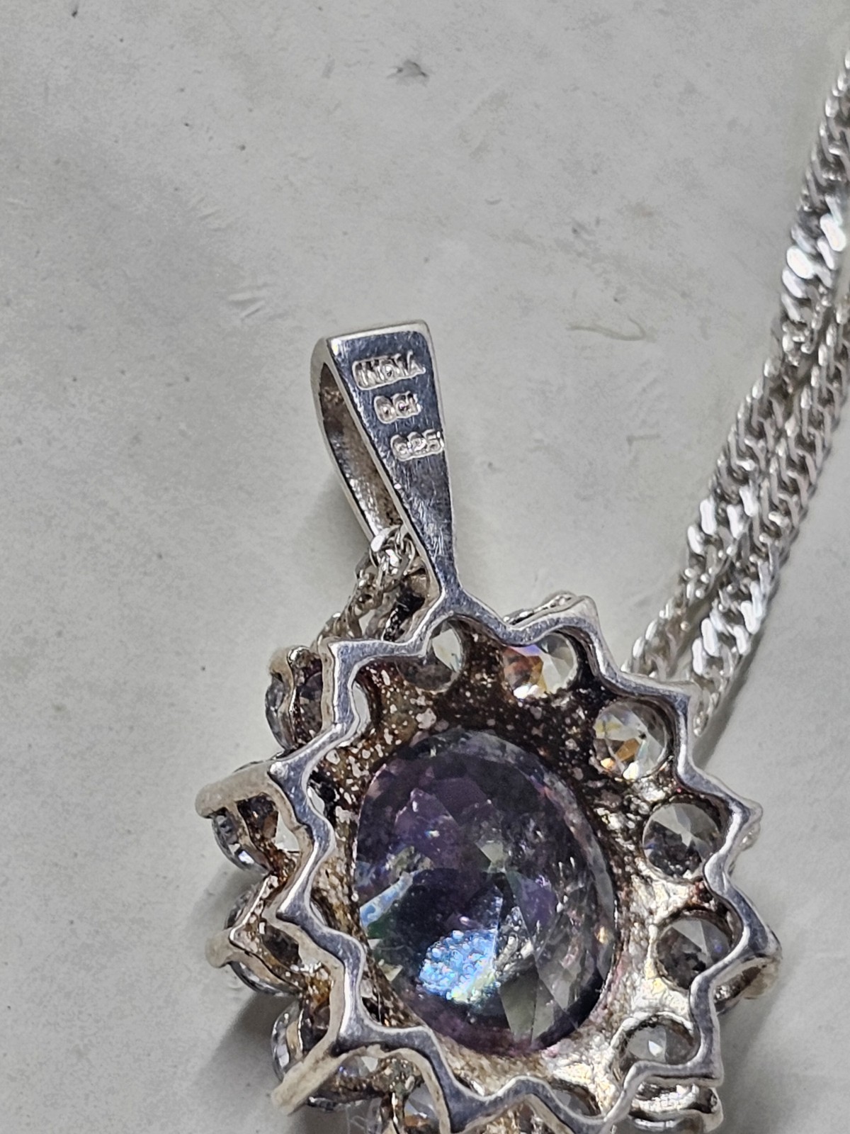 Mystic Topaz Pendant Necklace 925 Sterling Silver CZ Halo India 18″