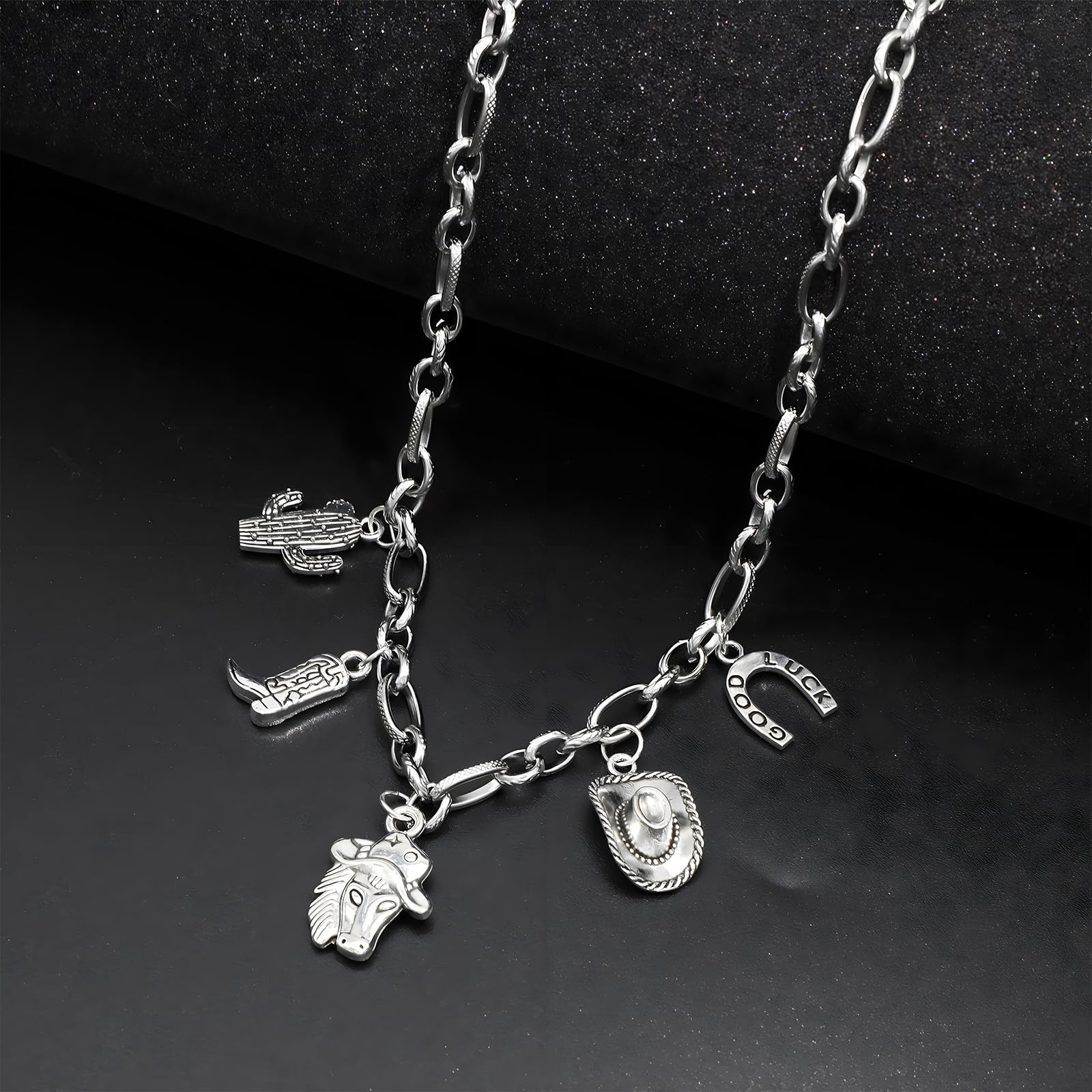 Multi Charm Necklace for Women Chunky Gold Plated Paperclip Chain Choker Ne – 06