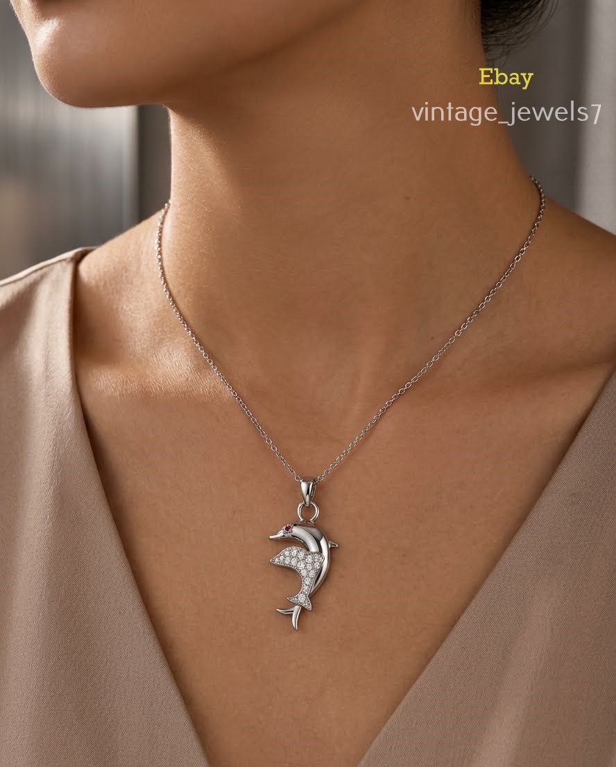 0.20CT Round Cut Lab Created Diamond Dolphin Pendant 14K White Gold Finish
