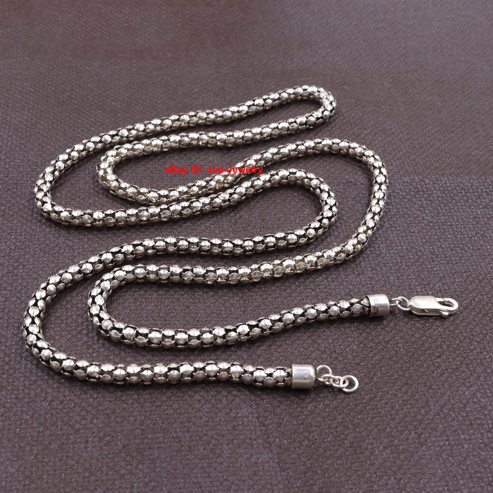 Real 925 Sterling Silver Necklace 4mm Popcorn Link Chain Necklace 27.5inch